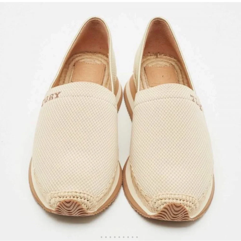 Tory Burch Gold/Beige Knit Fabric Daisy Espadrille Slip-On‎ Sneakers Sz 9